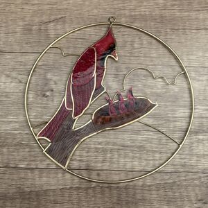 Vintage Capiz Shell Cardinal Nest Suncatcher Colorful Window Decor Baby Birds